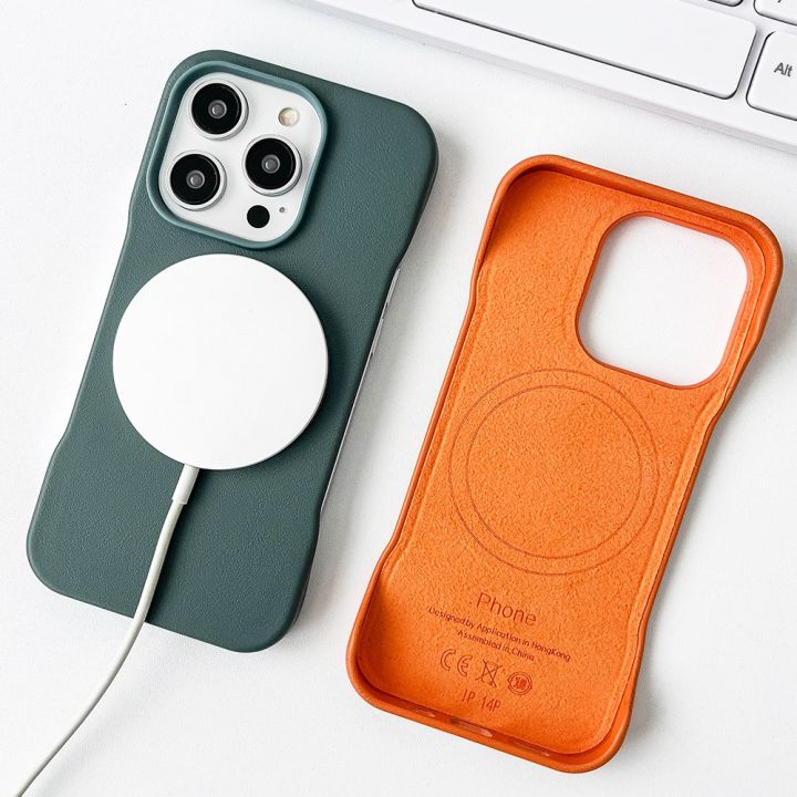 For Magsafe Solid Color PU Leather Frameless Phone Cases For