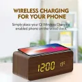 Wooden Digital Alarm Clock with Wireless Charging, LED Clock with Time, Date,Temperature, Desk Clocks for Office,Bedside Clock. 