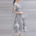 Floral Print Party Dress Summer Wedding Cocktail Prom Gown Elegant Women's Dresses Long Sleeve Mesh Midi Dress Female Vestidos. 