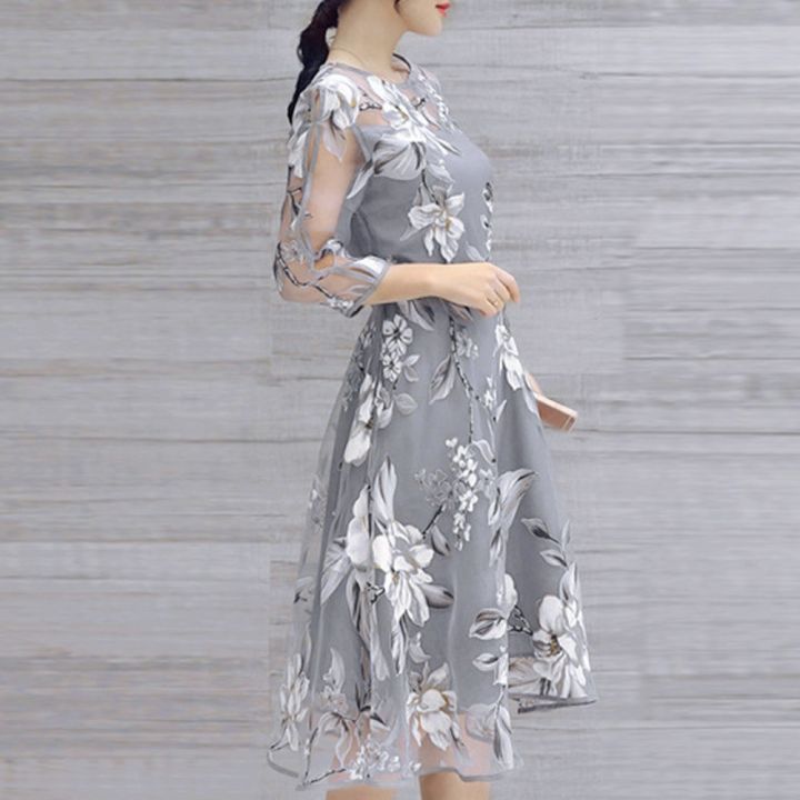 Floral%20Print%20Party%20Dress%20Summer%20Wedding%20Cocktail%20Prom%20Gown%20Elegant%20Women's%20Dresses%20Long%20Sleeve%20Mesh%20Midi%20Dress%20Female%20Vestidos%20-%20Image%203