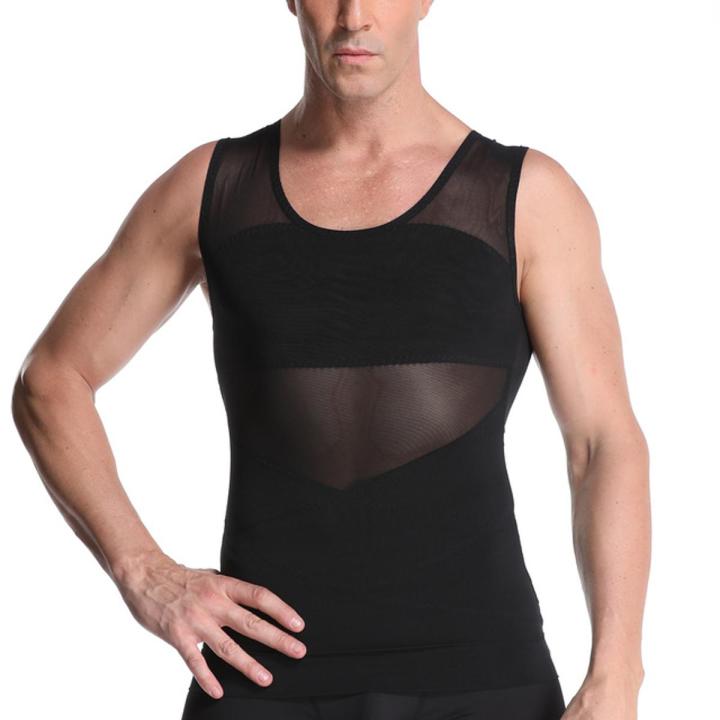 Men Shapewear Hook Eye Closure Adjustable Tummy Control Vest Waist Trainer Slimming Abdomen Tank Top Breathable Mesh Body Shaper