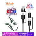 MCDODO 4 in 1 60W PD USB/Type-C/ Lightning Fast Charging Cable Multi-Function Fast Charger For iphone 12 Huawei Xiaomi Tablets.