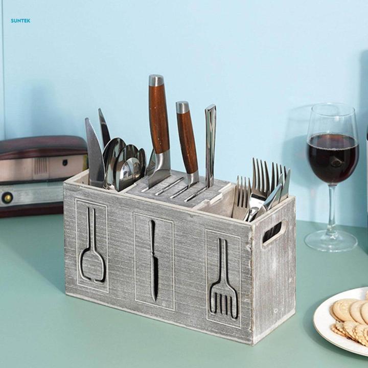 Utensil Holder Flatware Holder Cutlery Holder Container Wooden Silverware Organizer Tableware Storage Rack for Restaurant Dining Table Home