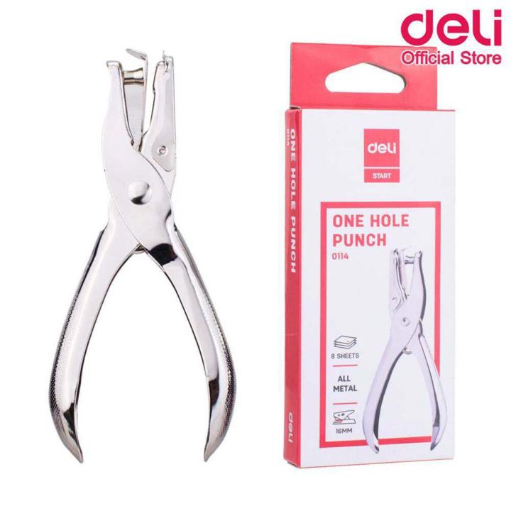 Deli E0114 One Hole Punch is a durable, all-metal handheld tool designed for office and school use