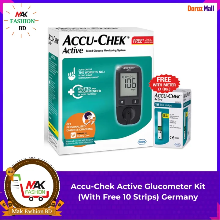 Accu Chek Active Blood Glucometer Monitoring System Meter With Free 10 ...