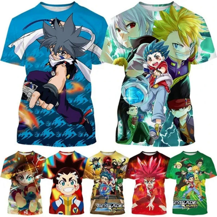 Classic Anime Beyblade Burst 3D Graphic T Shirts Mens Clothes Cartoon Print Chilren Casual Unisex Funny Short Sleeve T-Shirt Top