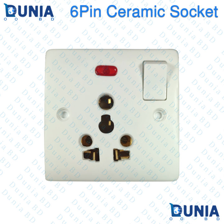 6Pin Ceramic Multi Socket Board with Switch and Power Indicator