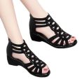 Real Soft Leather Roman Sandals Women's Chunky Heel Mom Shoes Fashion Outerwear Women's Sandals Wedge Women's Shoes 2023.