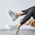 7cm Sewing Genuine Leather Women Wedge Shoes Platform Wedge Sneakers High Heel Breathable Female Casual High Shoes. 