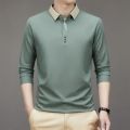 Men's Long Sleeve Turn-down Collar Waffle T-shirt Business Casual Contrast Line Polo Shirt. 