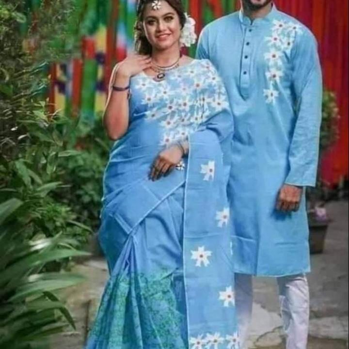 Stylish & Fashionable New Matching Best/Coupple Dress/For Men & Women / Saree & Panjabi/ (Combo Set)) - কাপল ড্রেস শাড়ি
