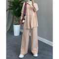 Womenโs New arrival clothes solid color long sleeved shirt coat and pant set Female casual 2 piece.