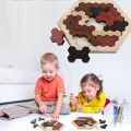 Hexagonal Wooden Puzzles IQ Game Educational Toys For Children Kids Adults Tangram Board IQ Brain Teaser Montessori Toys Gifts.
