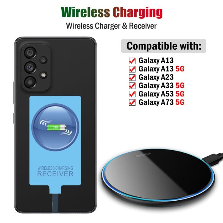 Qi Wireless Charger Receiver for Samsung Galaxy A13 A23 A33 A53 A73 5G Wireless Charging Adapter USB Type-C Connector