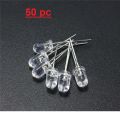 50Pcs- Transparent WHITE 5mm Water Clear LED White 5mm Ultra Bright Transparent Round 5mm LED Light.