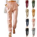European and American Women's Casual Pants Spring New Solid Color Flounces Elastic Belt Leg Pants Women Drawstring Sweatpants. 