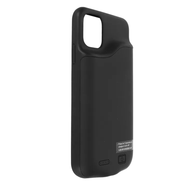 Vertical view of black battery case with power button and LED indicators