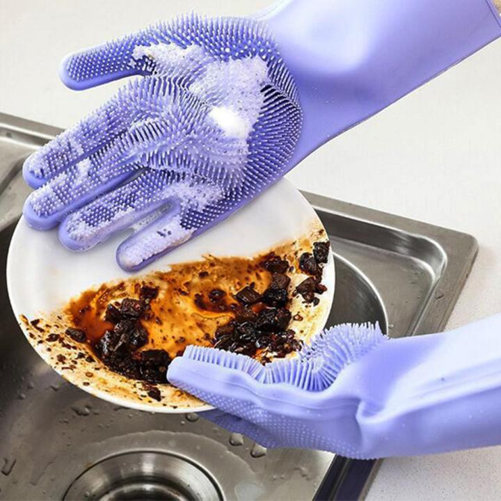 Dishwashing Cleaning Gloves Magic Silicone Rubber Dish Washing Gloves for Household Sponge Scrubber Kitchen Cleaning Tools Daraz .bd