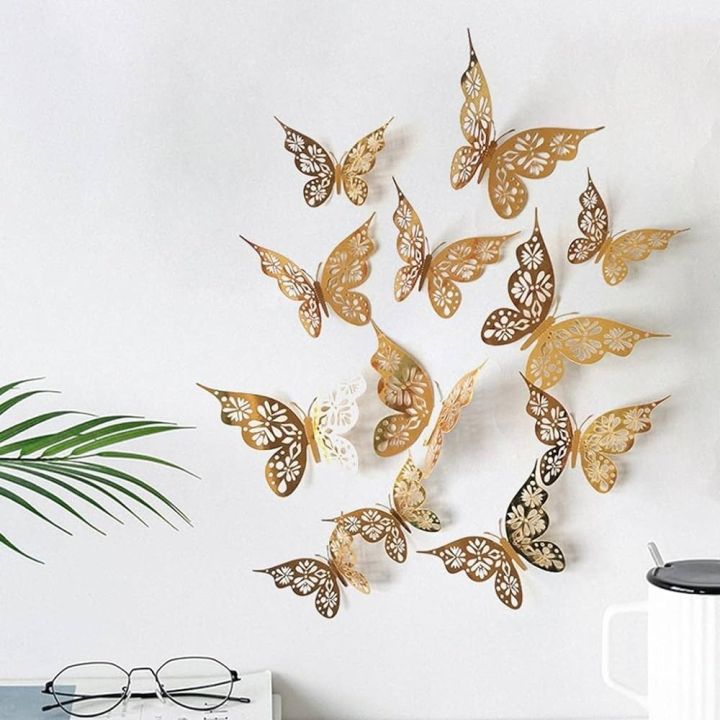 3D Butterfly Wall Stickers, Pack of 12, for Home Decor, Various Sizes