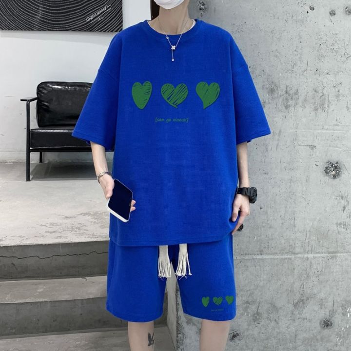 Privathinker%20Summer%20Men's%20Graphic%20Suit%20Waffle%20T-shirt%20Short%20Sleeve%20Korean%20Two%20Piece%20Set%20Oversized%20Fashion%20Shorts%20Male%20Streetwear%20-%20Image%204