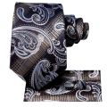 Hi-Tie Paisley Brown Tie For Men Elegant Mens Necktie Pocket Square Cufflink Groom Wedding Accessory Wholesale New Designer.