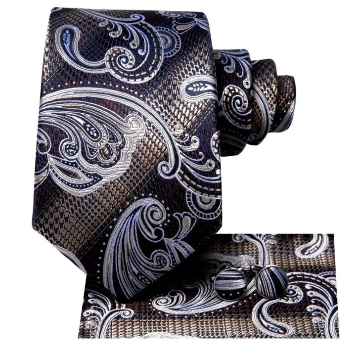 Hi-Tie%20Paisley%20Brown%20Tie%20For%20Men%20Elegant%20Mens%20Necktie%20Pocket%20Square%20Cufflink%20Groom%20Wedding%20Accessory%20Wholesale%20New%20Designer%20-%20Image%203