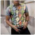 European Polo Shirt Men 3D Digital Print Lapel Short Sleeve T-shirt High Quality Male Youth Business Casual Geometric Polo Shirt.