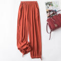 Cotton Poplin Pants Women's Lace-up Bloomers Summer New Fashion Casual Loose Solid Color Pocket Artificial Cotton Cropped Pants.