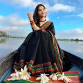 Tangail Tan Half-Silk Nokshi Saree – Black and Blue, All Seasons.