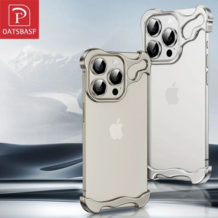 Oatsbasf Nude Sense Phone Case Invisible Protective Shell for iPhone Aluminum Alloy Phone Cover Heat Dissipation Easy to Charge