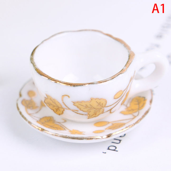 1Set 1/12 Ceramic Tea Cup Dollhouse Miniature Tableware Cup & Saucer