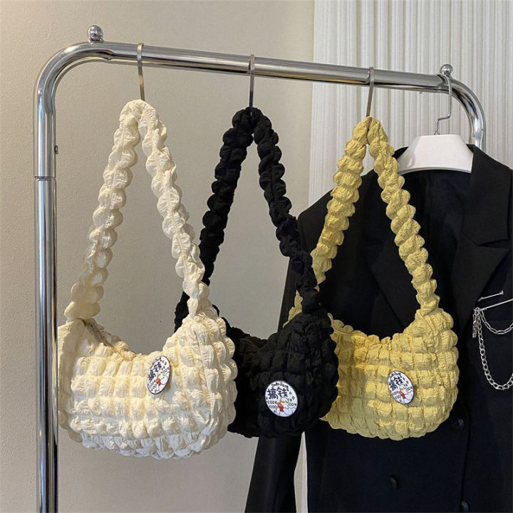 Soft Cloud Bubbles Handbags For Woman Girls Pleated Cloud Underarm Bag Pouch Bag Casual Shoulder Bag Women Cute Purse Cherry Super Store