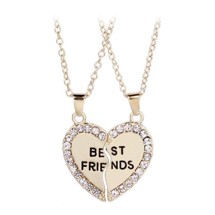 BFF Necklace Women Crystal Heart Pendant Best Friend Letter Necklace Fashion Cou
