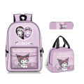 Sanrio kulomi kuromi school bag student backpack thermal insulation tote lunch bag pencil case three-piece set.