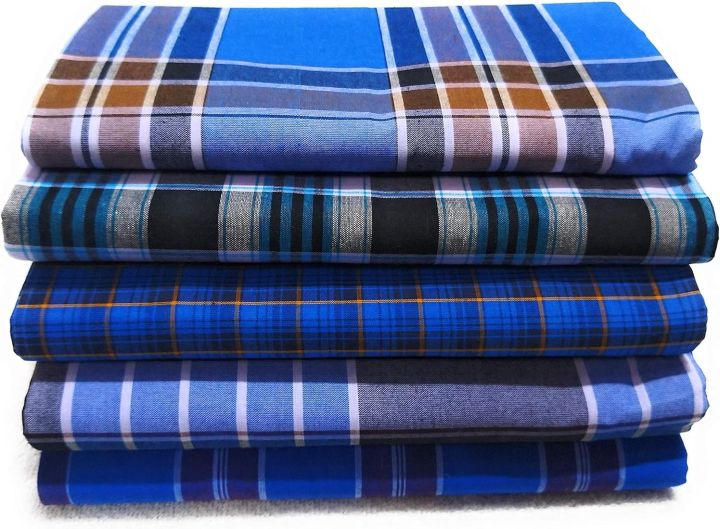 LUNGI FOR MEN - MULTI COLOR CHECK DESIGN LUNGI - COTTON & POLYESTER YARN MIXED FABRIC LUNGI - STITCHED LUNGI (5 HAND)
