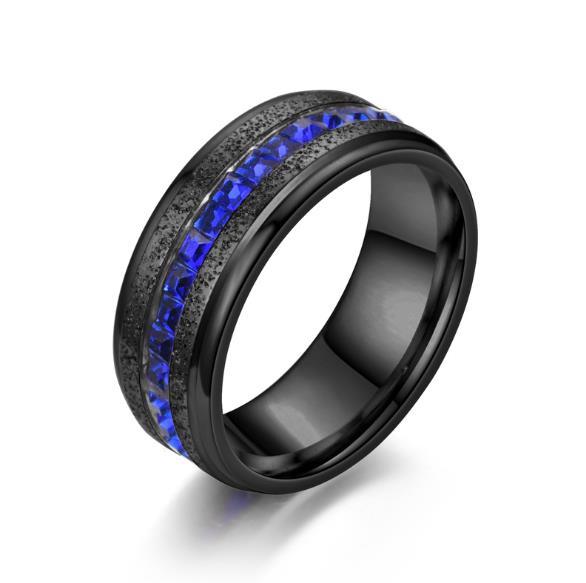Cheap stainless steel green stone rings black wedding ring men