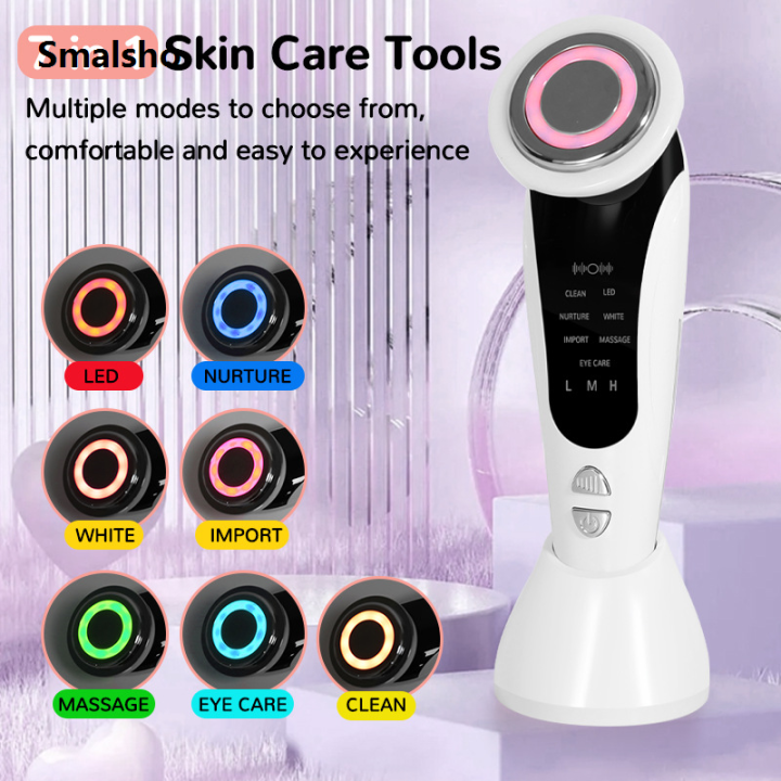 7 In 1 EMS Facial Massager Vibration Heated LED Light Therapy Face ...