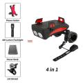 Waterproof Multifunction 4-In-1 Bicycle Lamp Mobile Phone Bracket Riding Headlight Horn Bicycle Mobile Phone Frame Lamp Charging. 