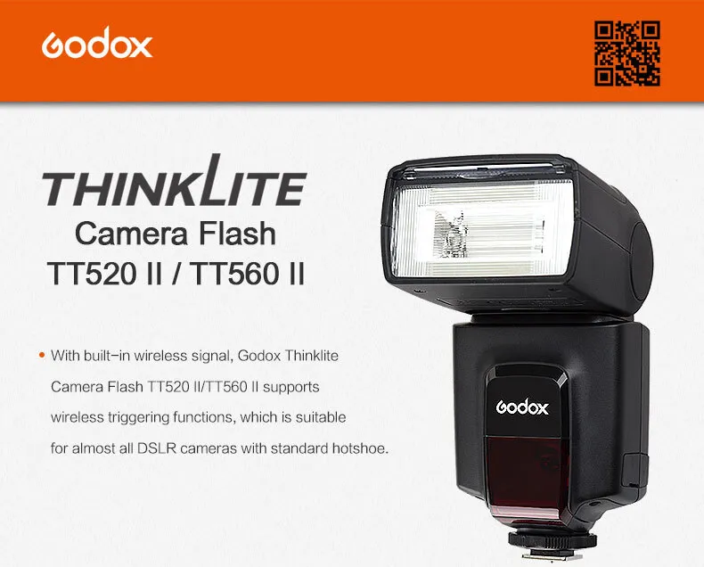 Godox TT520II Kamerablitz Mit 433 MHz Funk – Für Canon, Nikon, Olympus, Blitzgeschwindigkeit 1/300-1/20000s, 8 Leistungsstufen