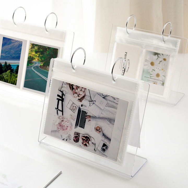 Photo Display Stand Compact Acrylic Flip-up Mini Photo Album Showcase Memories with 34/68 Pockets Perfect Tabletop Picture Display Stand Double-sided Photo Display Stand