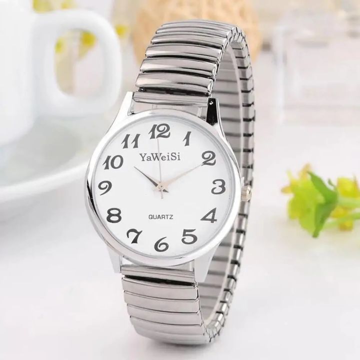 Fashion Luxury Gold Silver Elastic Strap Quartz Watches Couple Clock Watches Watches For Women Wrist Business Men Casual Wa S5O5