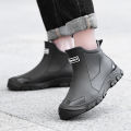 Cross-border rain boots men's short tube low-top rain boots anti-slip car wash water shoes plus fleece rubber shoes waterproof four seasons fashion water boots.