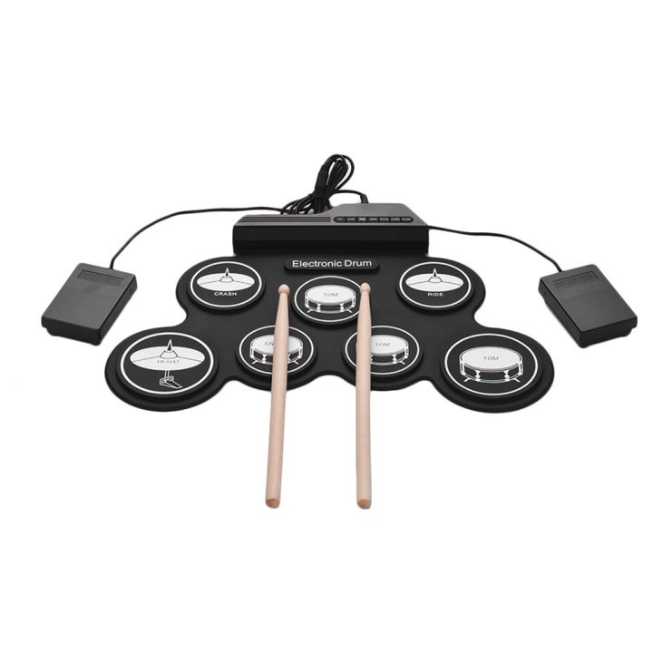7 Pads Electric Drum Set ,Portable Roll Up Drum Kit with Drum Pedals Drum Sticks, Gift for Kids Adults