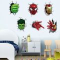 Hulk Iron Hand Mask Spider-man Wall Stickers Broken Wall Poster Wall Art Car Decal Kids Room Decor Boys Favors.