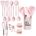 Pink 18Pcs Food Grade Silicone Kitchen Cookware Utensils Turner Spatula Measuring Spoon Practical Cooking Tool Kitchenware Set.