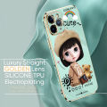 Hontinga for OnePlus 8T Back Cover + Free Lanyard Luxury 6D Plating Cute Satchel Girl Side Pattern Case Soft Silicone Square Mobile Cover.