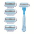 3-Layer Manual Razor With 4 Blades For Women, Classic Razor, Shaving, Replacement Refills, Skin Protection. 