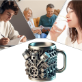 V6 Engines Stainless Steel Cup Coffee Mug Car Engine Coffee Cup with Insulated Handle for Car Lovers Gift. 
