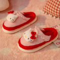 Anime Sanrios HelloKitty Plush Package Heel Cotton Slippers Cartoon Kuromi Cinnamoroll Kawaii Winter Warm Non-Slip Home Slippers.