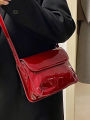 Vintage red patent leather small square bag armpit bag 2023 new fashion versatile square handbag shoulder bag crossbody bag.